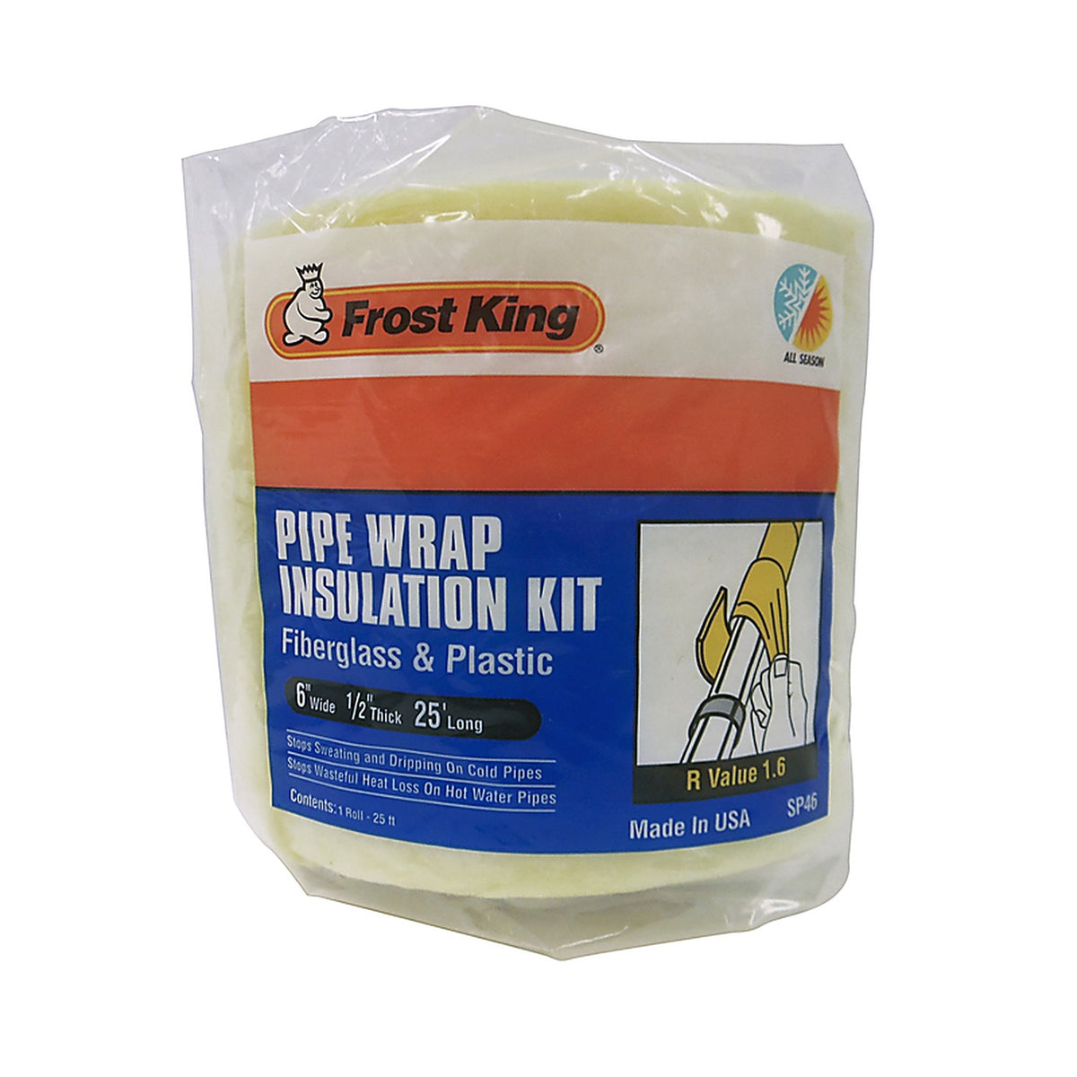 Frost King SP46 6 in. W x 25 ft. L 1.6 Unfaced Fiberglass Pipe Insulation Wrap Roll 12.5 sq. ft.