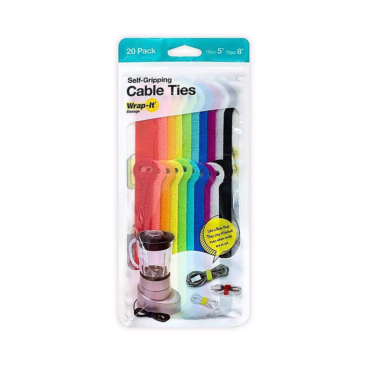 Wrap-It 420-48MC Self-Gripping Assorted L Multicolored Storage Straps 2 lb. 20/Pack