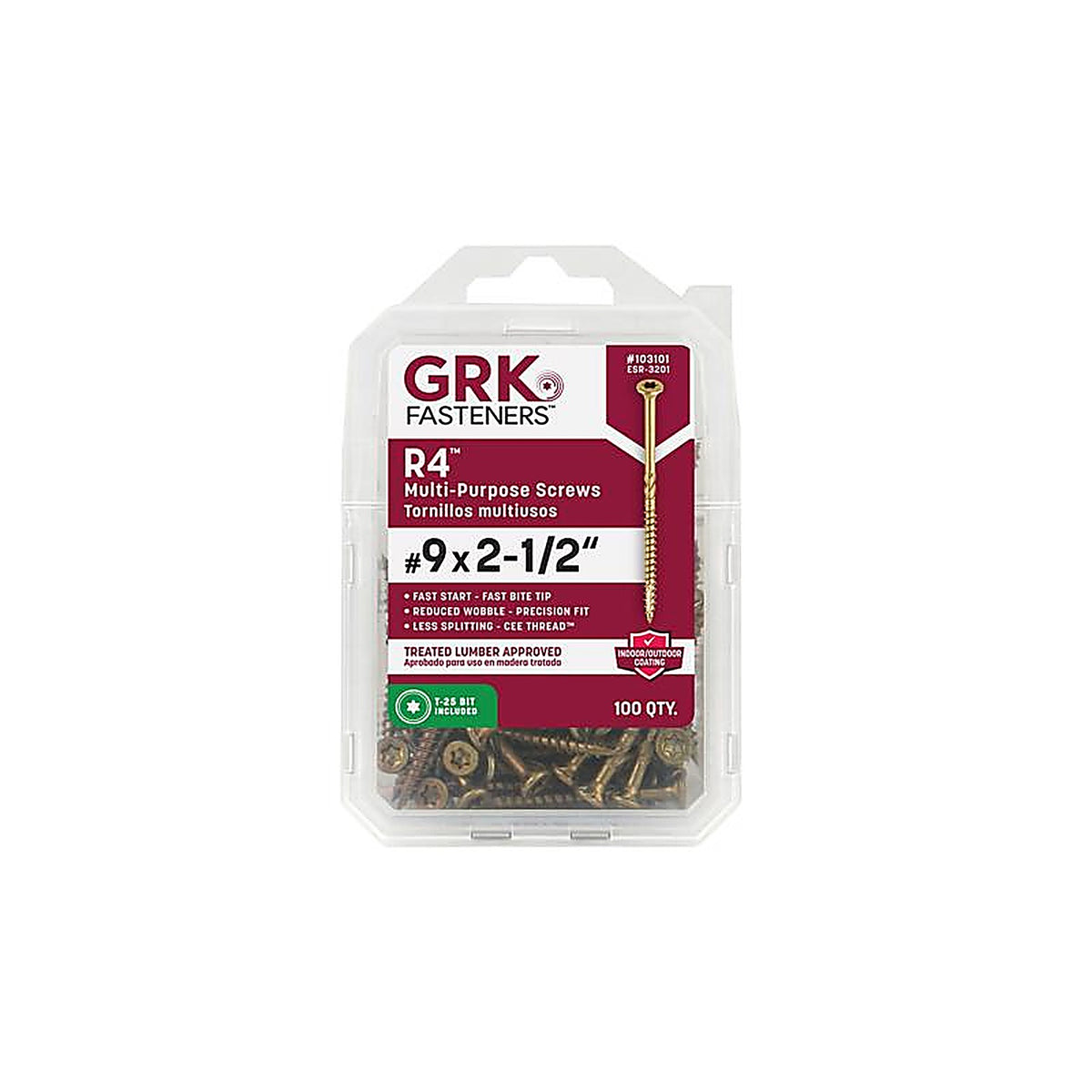 GRK Fasteners 103101 R4 No. 9 x 2-1/2 in. L Star Coated Multi-Purpose Screws 100/Pack