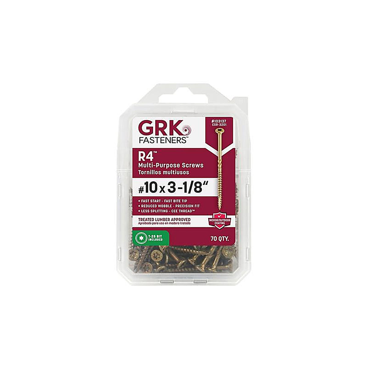 GRK Fasteners 103137 R4 No. 10 x 3-1/8 in. L Star Coated Multi-Purpose Screws 70/Pack