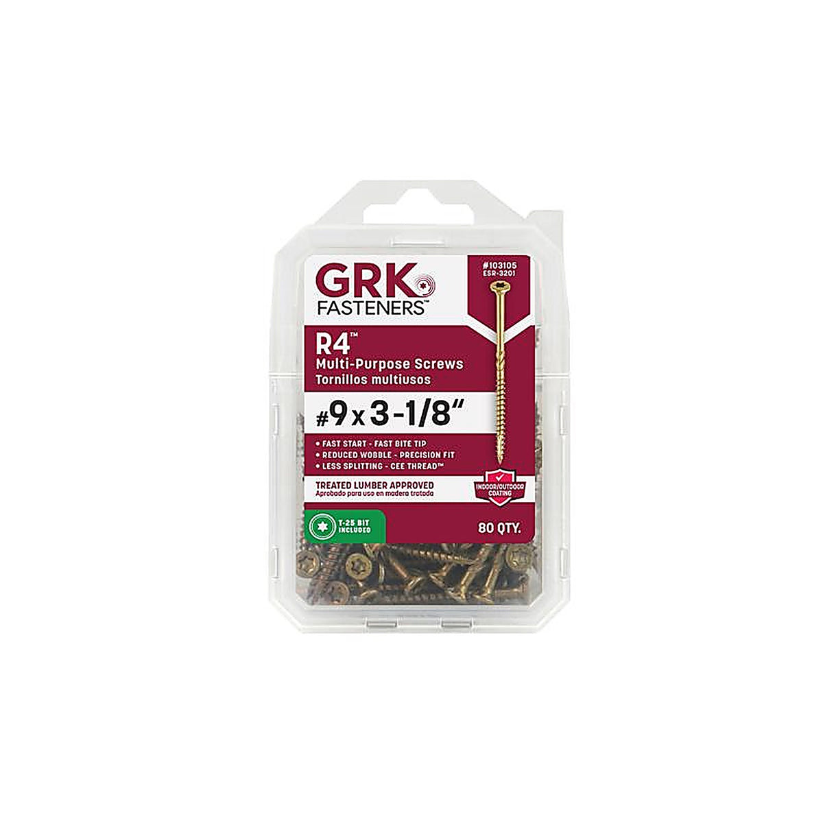 GRK Fasteners 103105 R4 No. 9 x 3-1/8 in. L Star Coated Multi-Purpose Screws 80/Pack