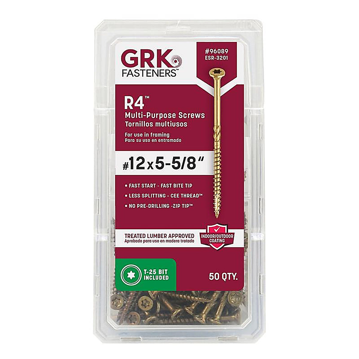 GRK Fasteners 96089 R4 No. 12 x 5-5/8 in. L Star Coated Multi-Purpose Screws 50/Pack
