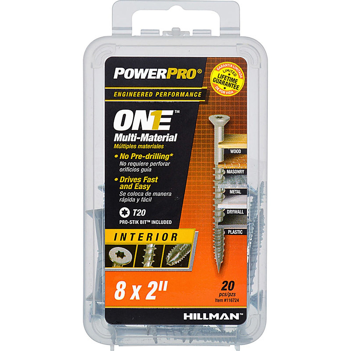 Hillman 116724 Power Pro One No. 8 x 2 in. L Star Flat Head Multi-Material Screw 20/Pack