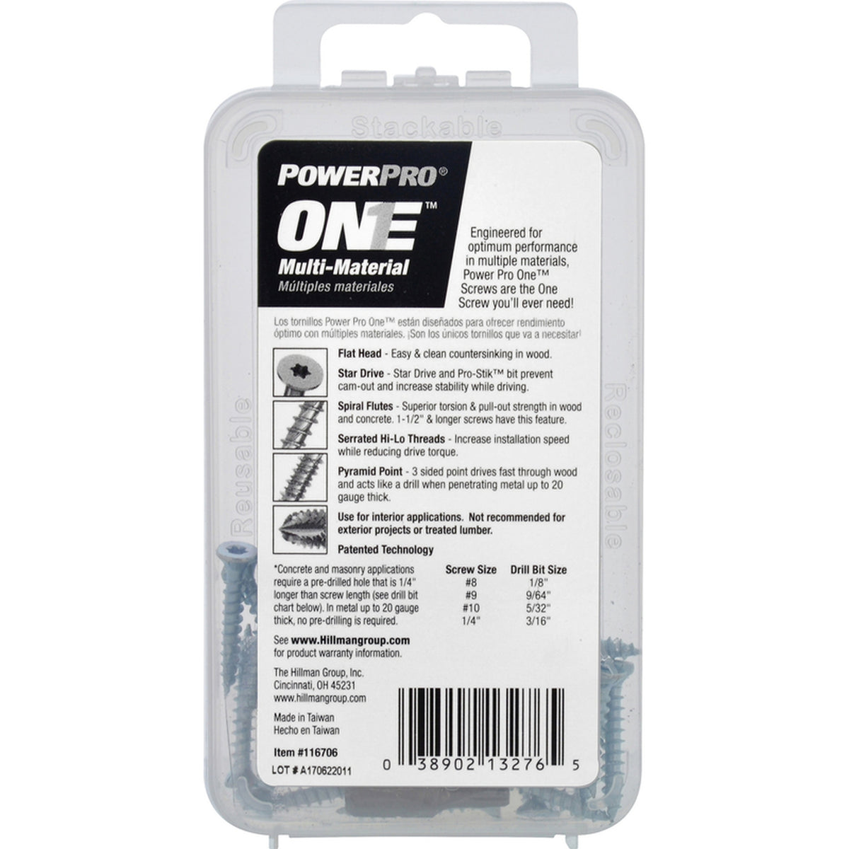 Hillman 116706 Power Pro One No. 6 x 1 in. L Star Flat Head Multi-Material Screw 40/Pack