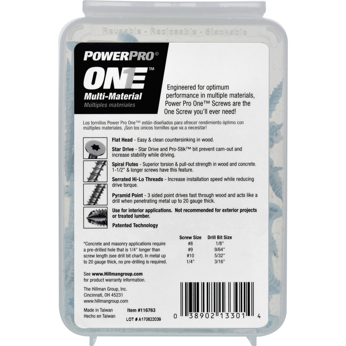 Hillman 116763 Power Pro One No. 8 x 2 in. L Star Flat Head Multi-Material Screw 1 lb. 121/Pack