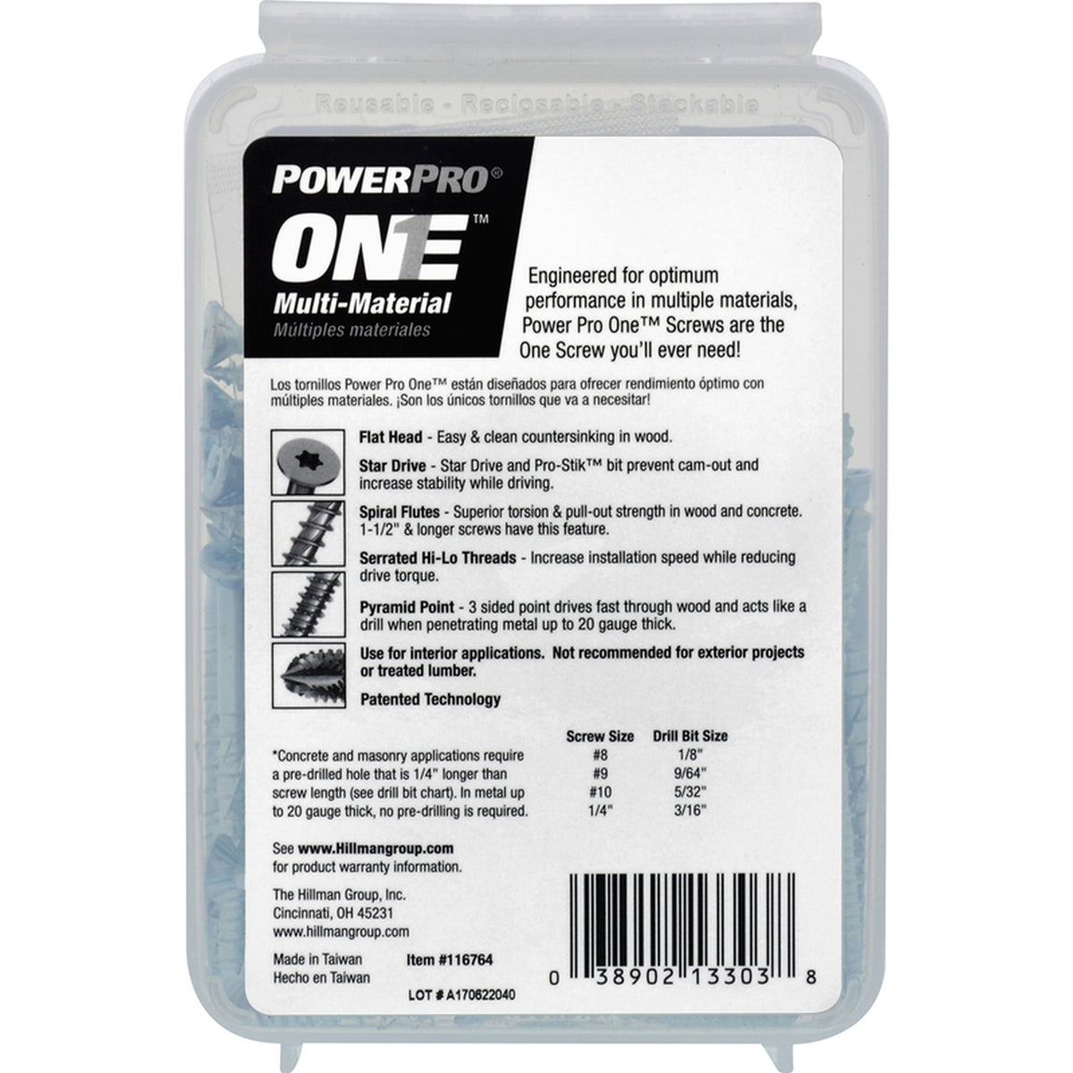 Hillman 116764 Power Pro One No. 8 x 2-1/2 in. L Star Flat Head Multi-Material Screw 1 lb. 98/Pack