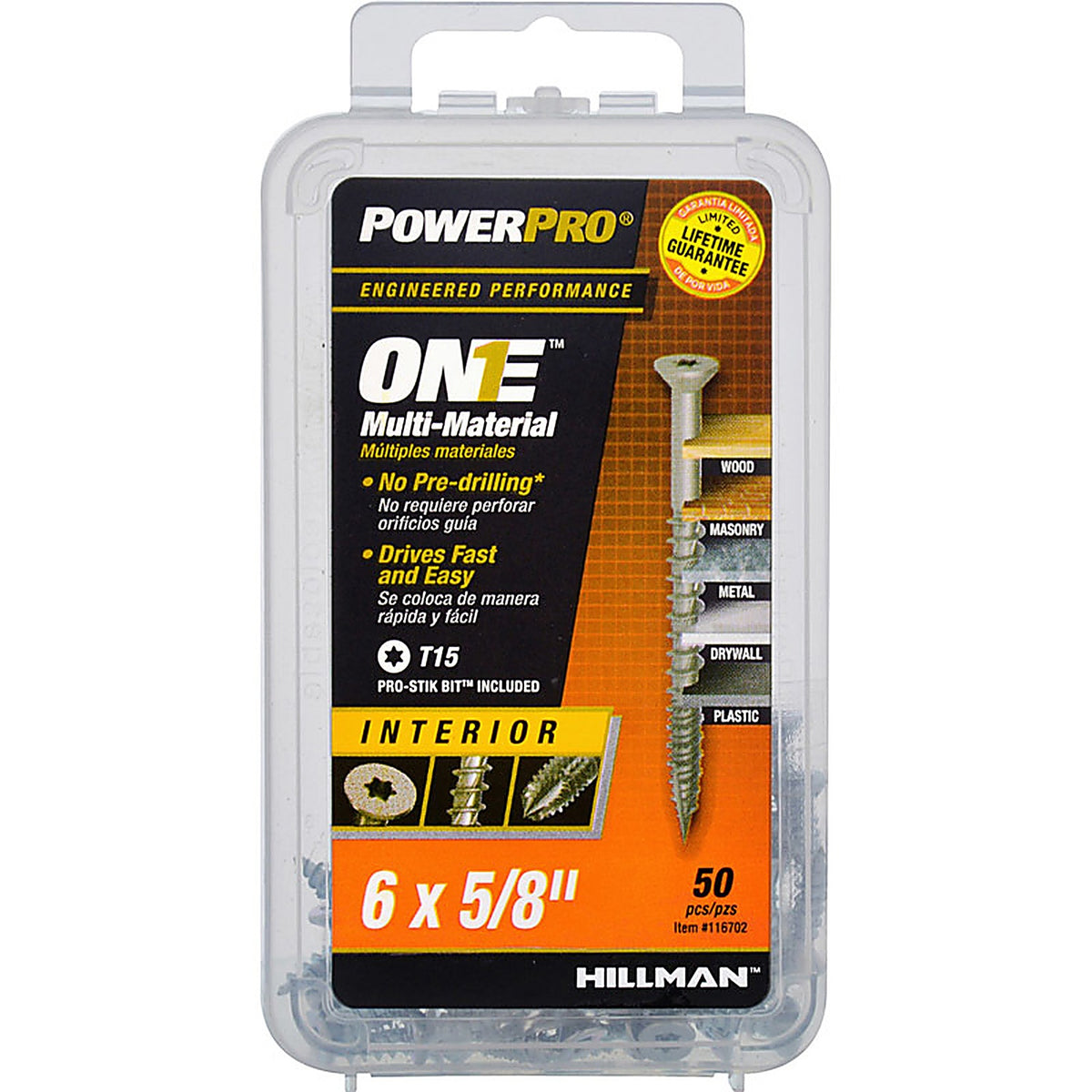 Hillman 116702 Power Pro One No. 6 x 5/8 in. L Star Flat Head Multi-Material Screw 50/Pack
