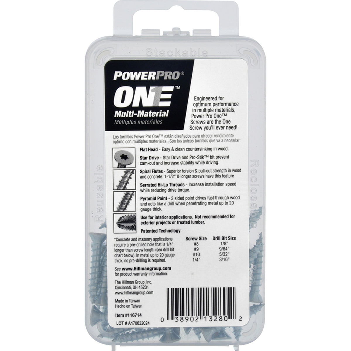 Hillman 116714 Power Pro One No. 8 x 1 in. L Star Flat Head Multi-Material Screw 35/Pack