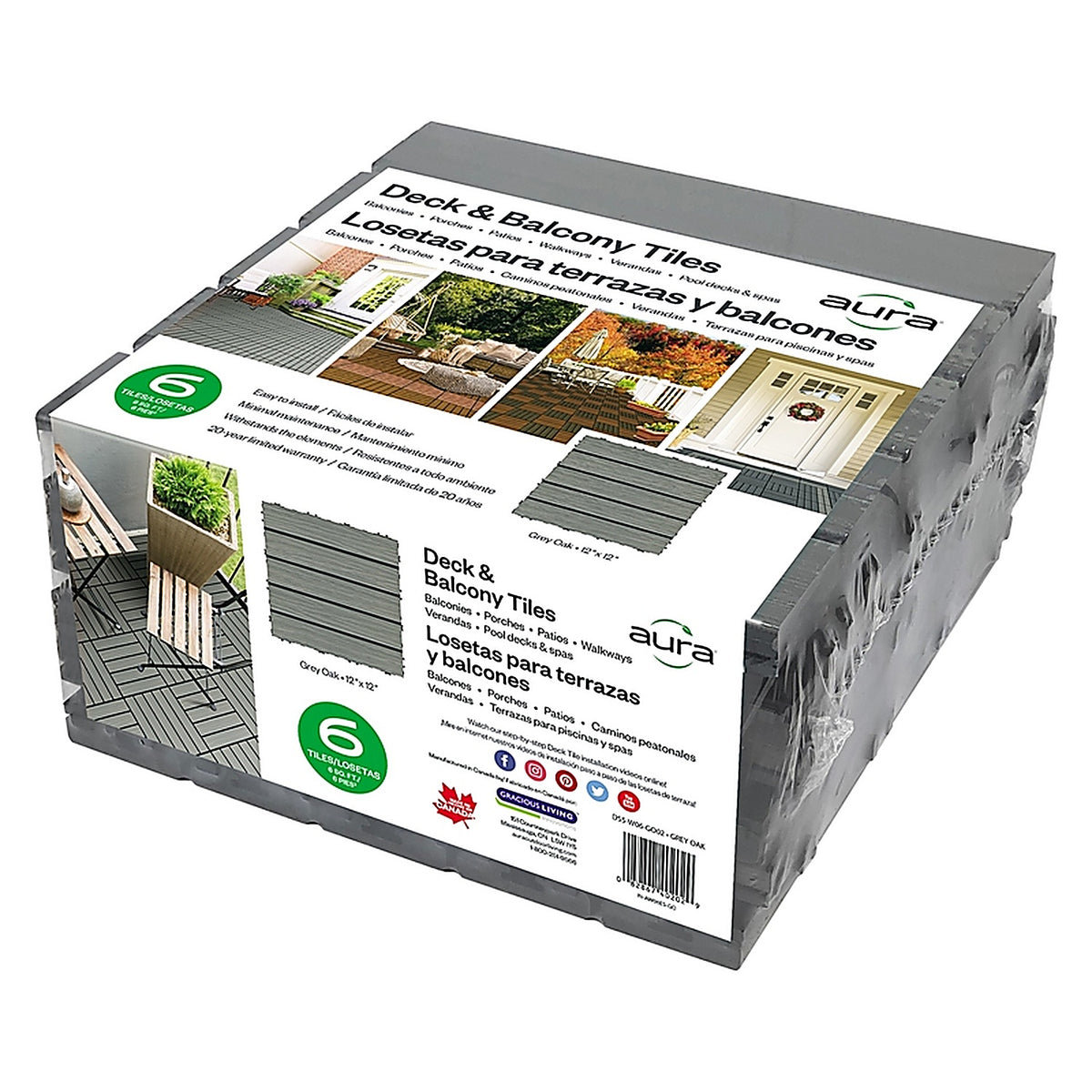 Aura - DS5-W06-GO02 - 12 In. W X 12 In. L Gray Oak Composite Balcony/Deck Tiles 6 Sq Ft