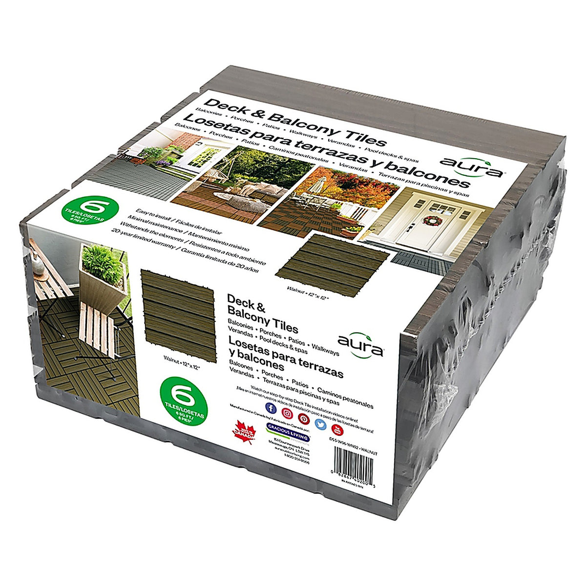 Aura - DS5-W06-WN02 - 12 In. W X 12 In. L Walnut Composite Balcony/Deck Tiles 6 Sq Ft