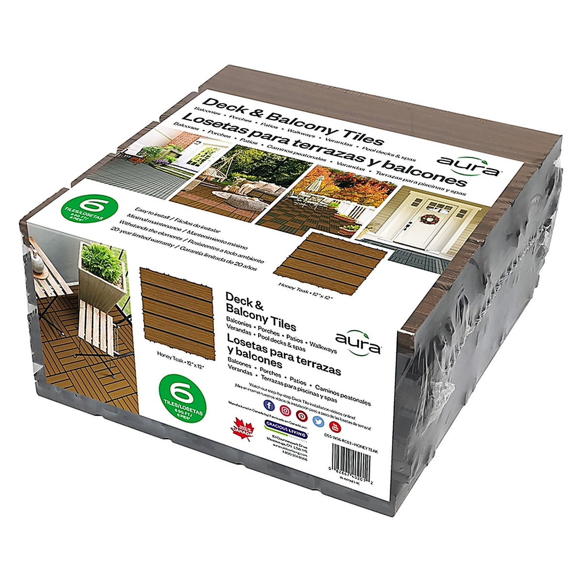 Aura - DS5-W06-RC03 - 12 In. W X 12 In. L Honey Teak Composite Balcony/Deck Tiles 6 Sq Ft