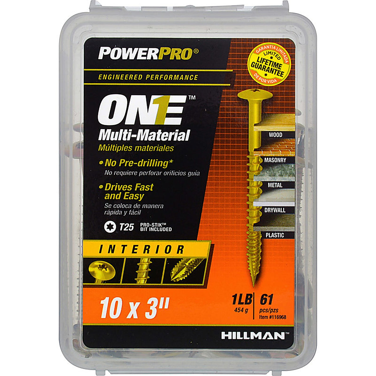 Hillman 116968 Power Pro One No. 10 x 3 in. L Star Wafer Head Multi-Material Screw 1 lb. 61/Pack