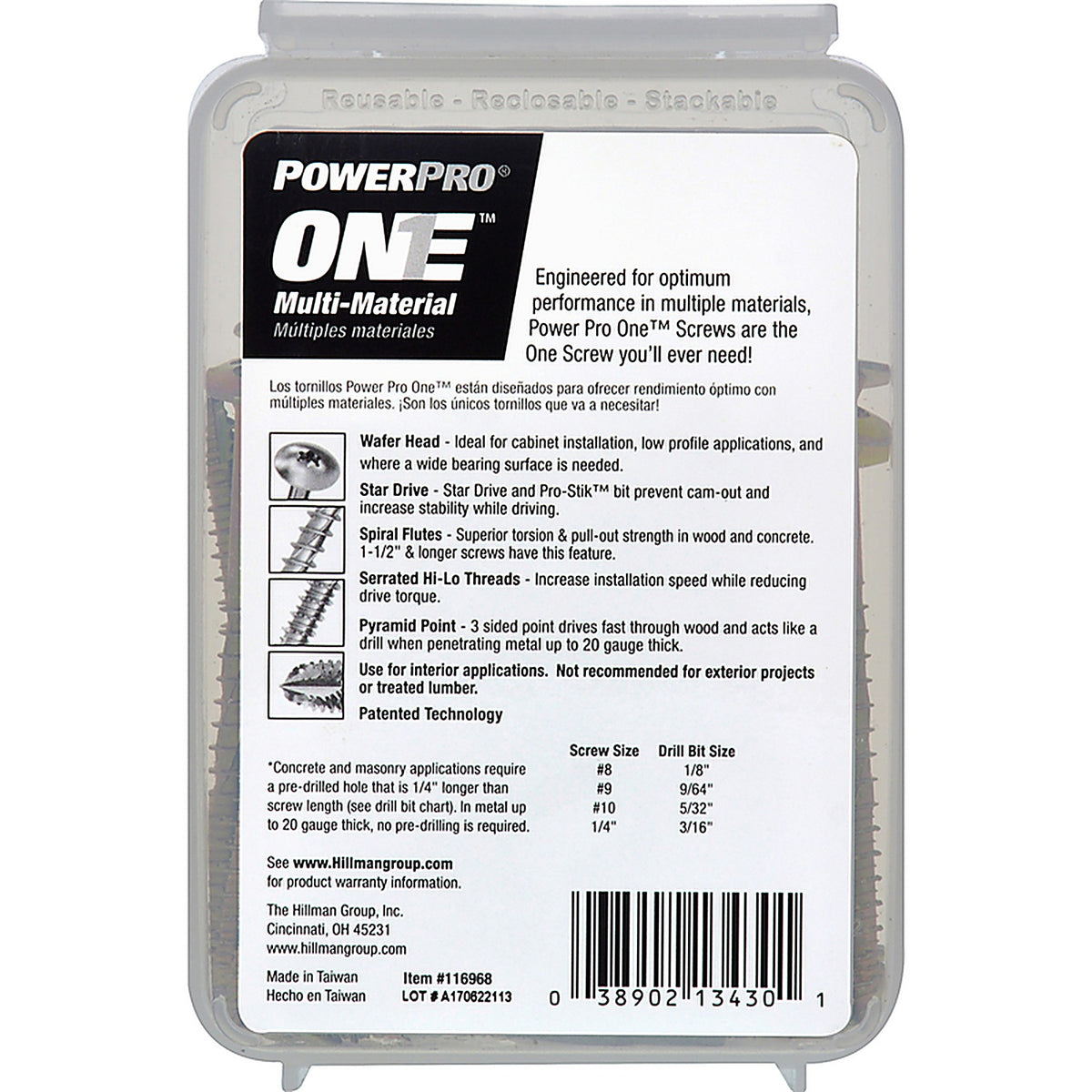 Hillman 116968 Power Pro One No. 10 x 3 in. L Star Wafer Head Multi-Material Screw 1 lb. 61/Pack