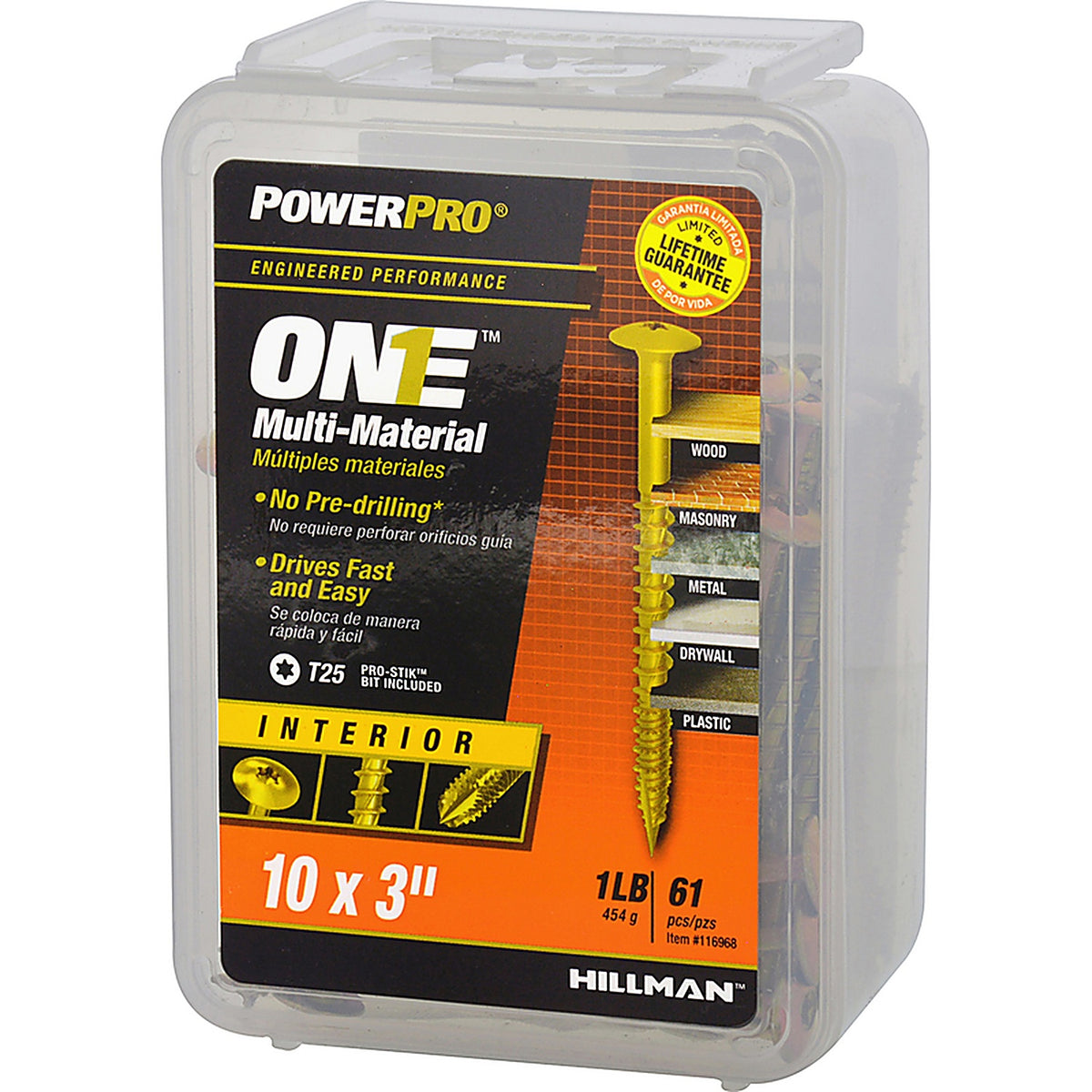 Hillman 116968 Power Pro One No. 10 x 3 in. L Star Wafer Head Multi-Material Screw 1 lb. 61/Pack