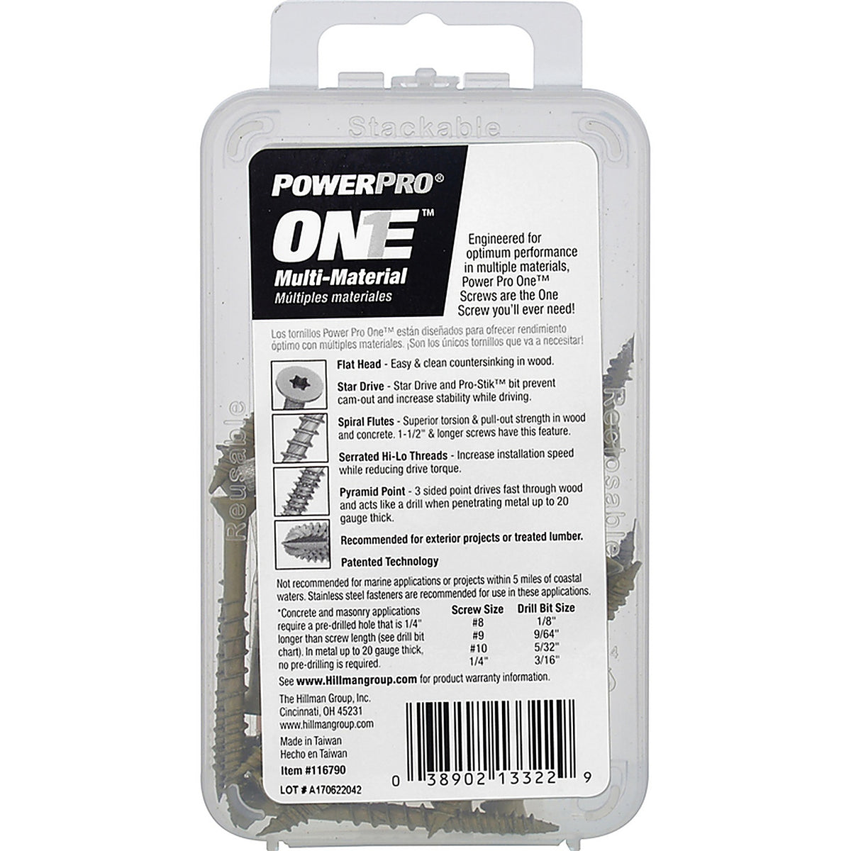 Hillman 116790 Power Pro One No. 8 x 2 in. L Star Flat Head Multi-Material Screw