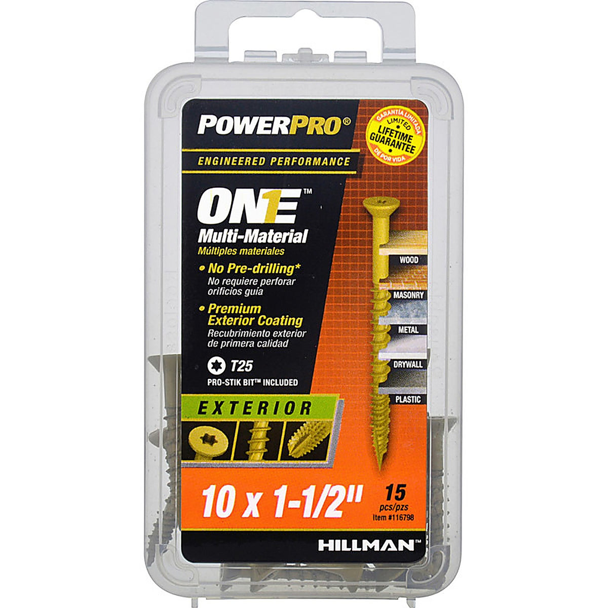 Hillman 116798 Power Pro One No. 10 x 1-1/2 in. L Star Flat Head Multi-Material Screw 15/Pack