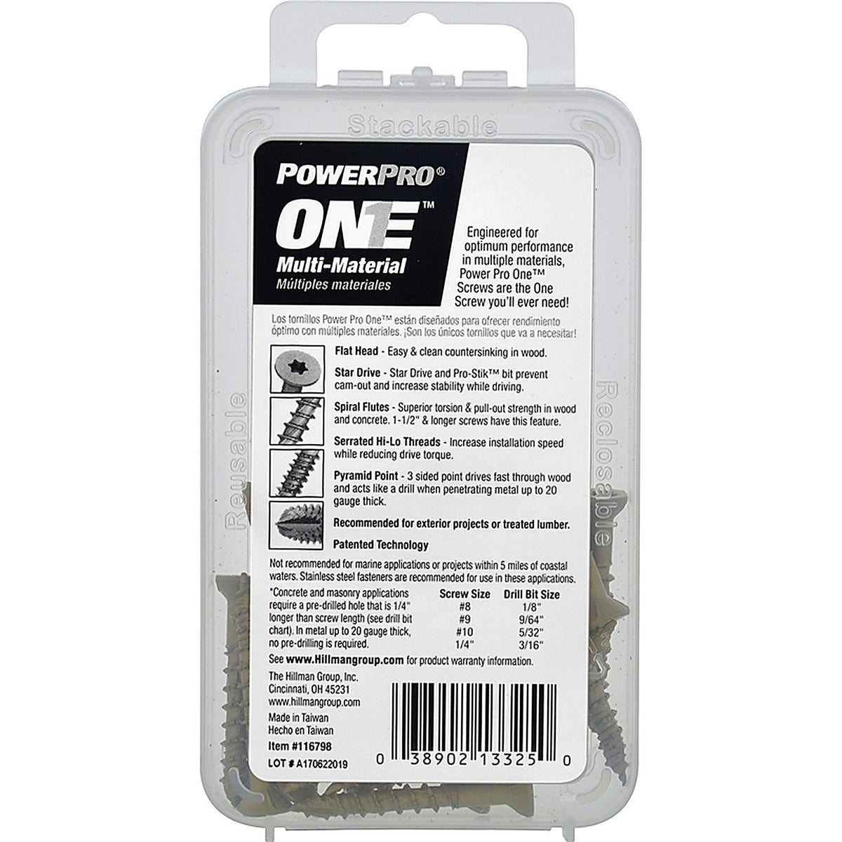 Hillman 116798 Power Pro One No. 10 x 1-1/2 in. L Star Flat Head Multi-Material Screw 15/Pack