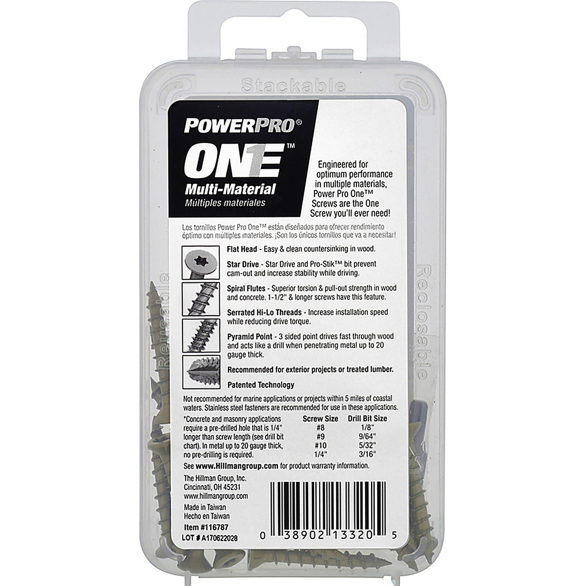 Hillman 116787 Power Pro One No. 8 x 1-1/4 in. L Star Flat Head Multi-Material Screw