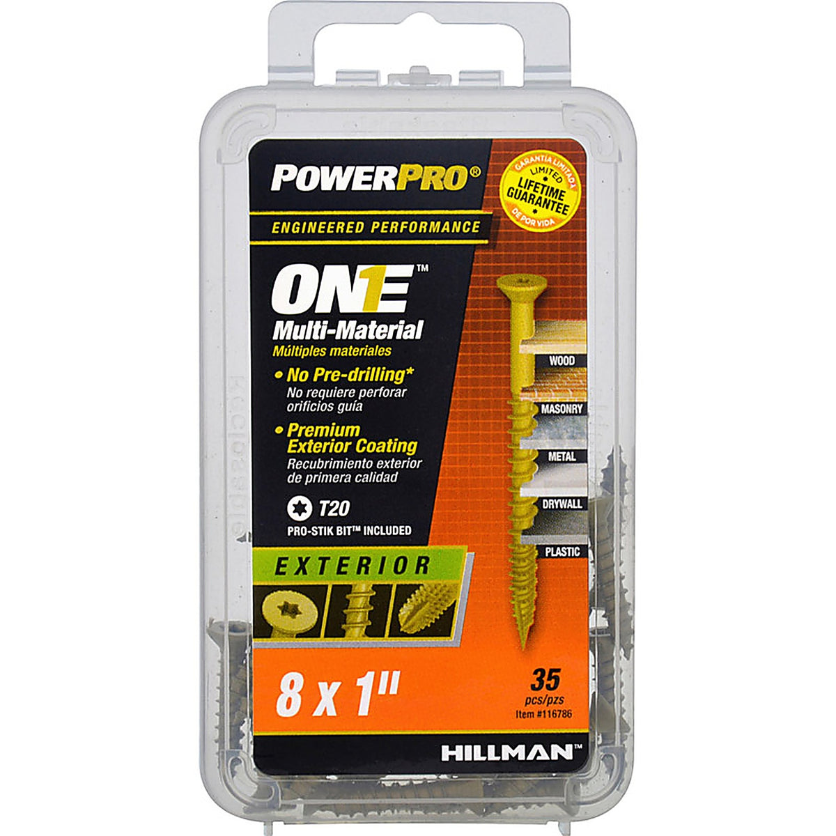 Hillman 116786 Power Pro One No. 8 x 1 in. L Star Flat Head Multi-Material Screw 35/Pack