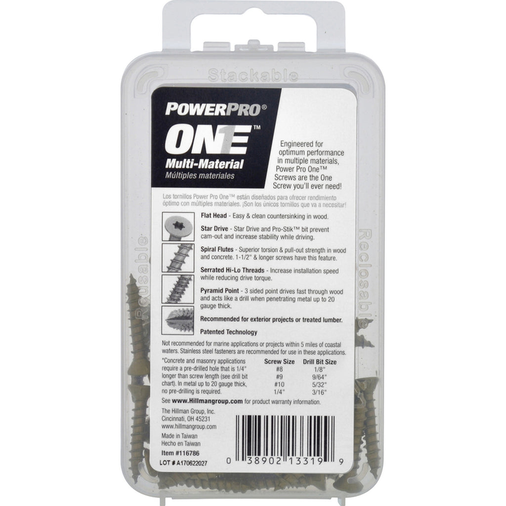 Hillman 116786 Power Pro One No. 8 x 1 in. L Star Flat Head Multi-Material Screw 35/Pack