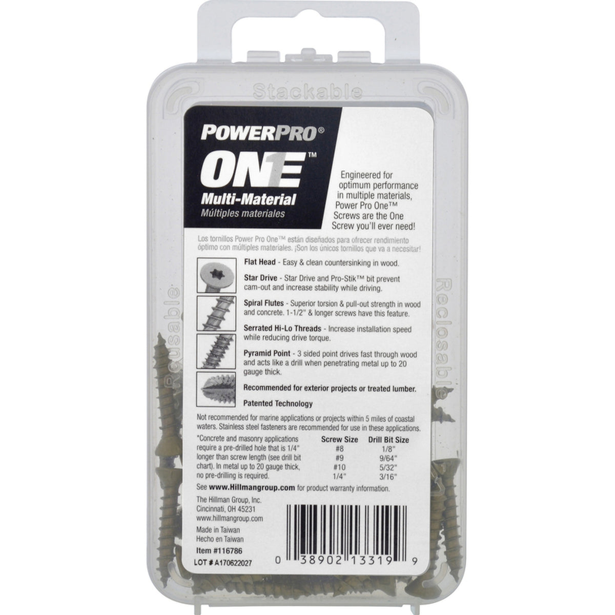 Hillman 116786 Power Pro One No. 8 x 1 in. L Star Flat Head Multi-Material Screw 35/Pack