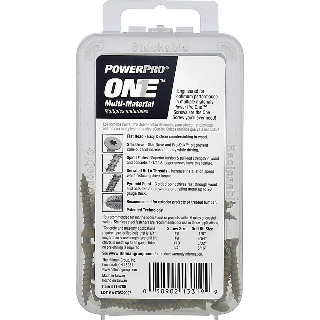 Hillman 116782 Power Pro One No. 6 x 1 in. L Star Flat Head Multi-Material Screw 10/Pack