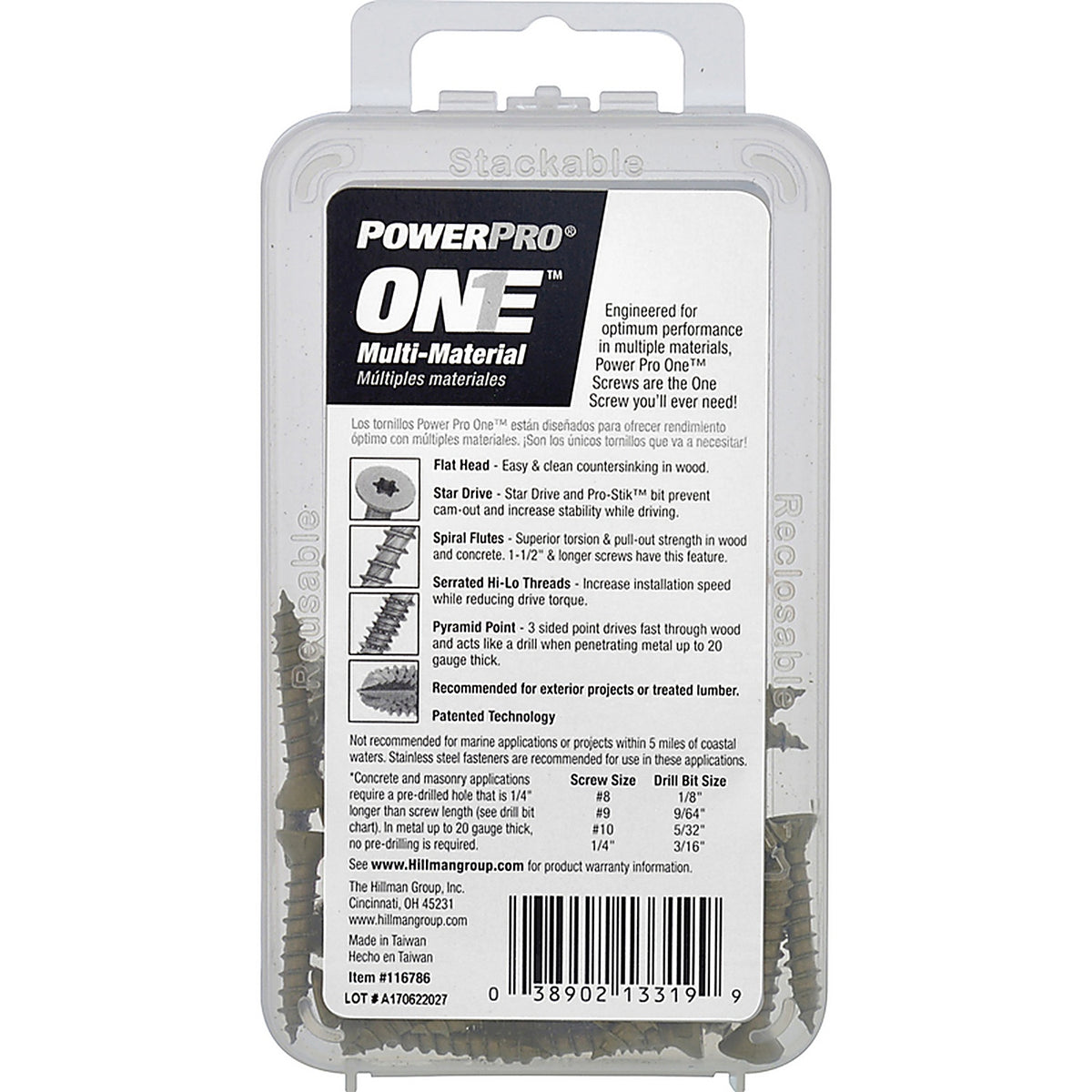 Hillman 116782 Power Pro One No. 6 x 1 in. L Star Flat Head Multi-Material Screw 10/Pack