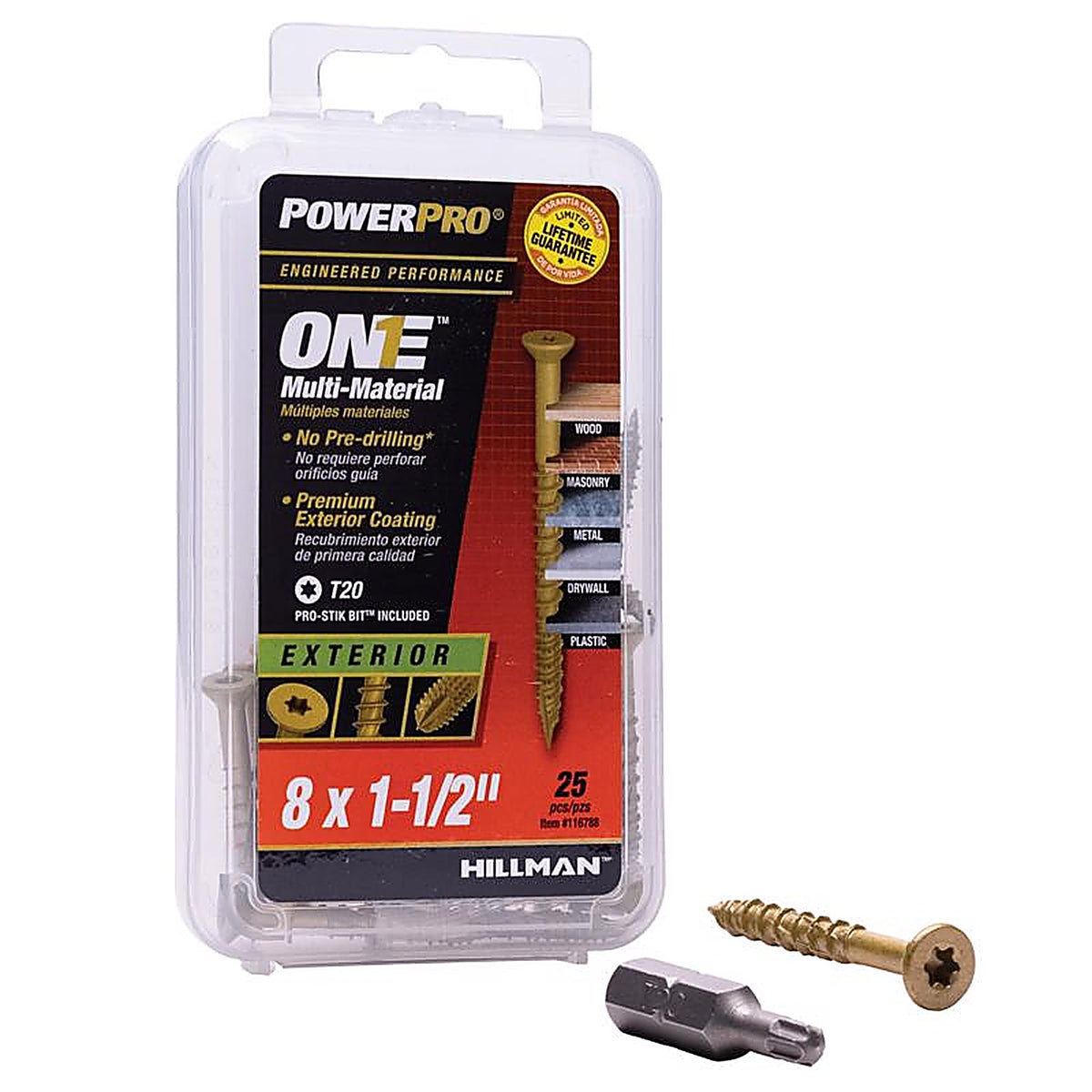 Hillman 116788 Power Pro One No. 8 x 1-1/2 in. L Star Flat Head Multi-Material Screw 25/Pack