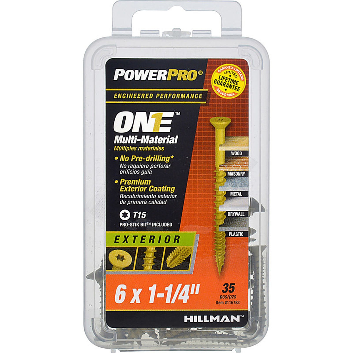Hillman 116783 Power Pro One No. 6 x 1-1/4 in. L Star Flat Head Multi-Material Screw 35/Pack