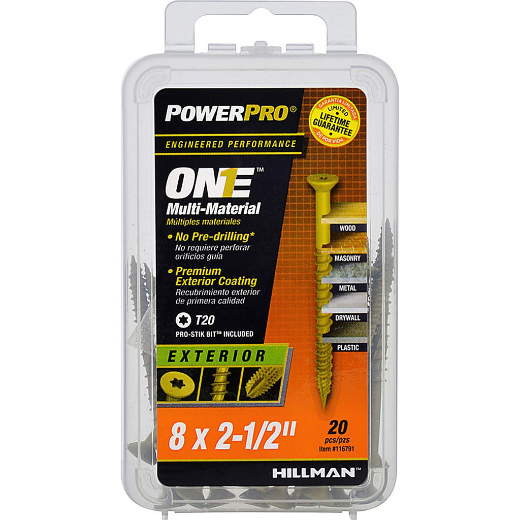 Hillman 116791 Power Pro One No. 8 x 2-1/2 in. L Star Flat Head Multi-Material Screw 20/Pack