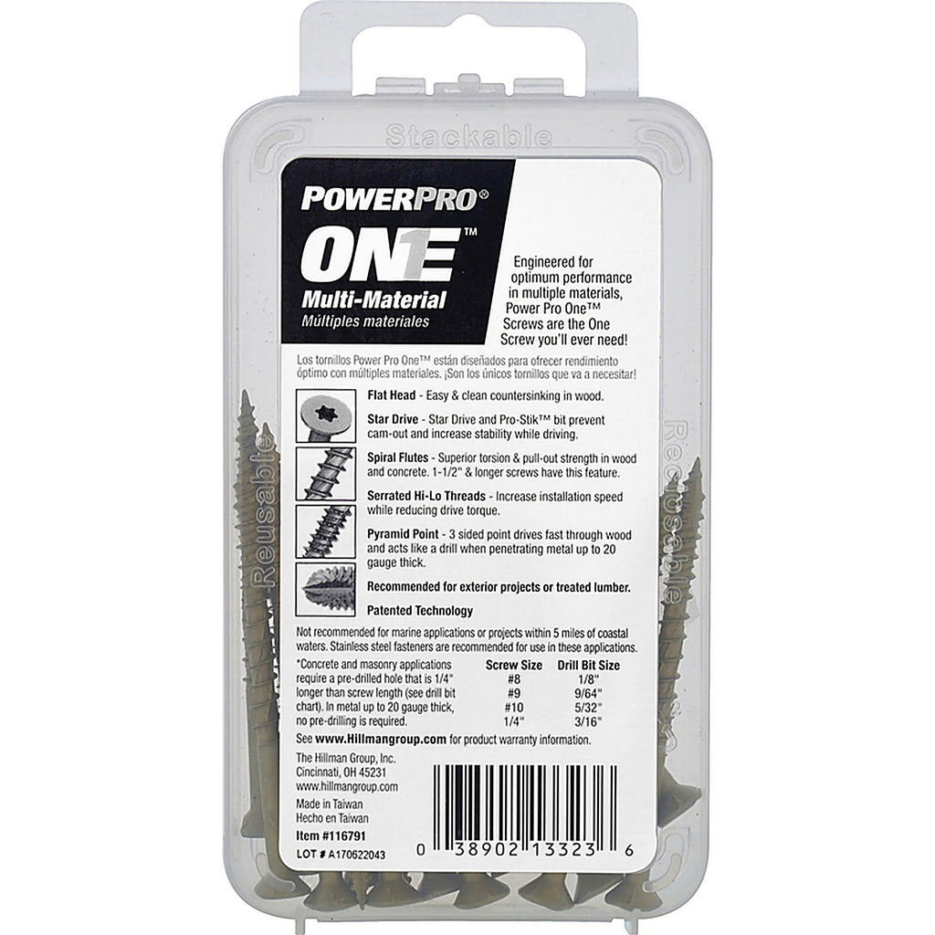 Hillman 116791 Power Pro One No. 8 x 2-1/2 in. L Star Flat Head Multi-Material Screw 20/Pack
