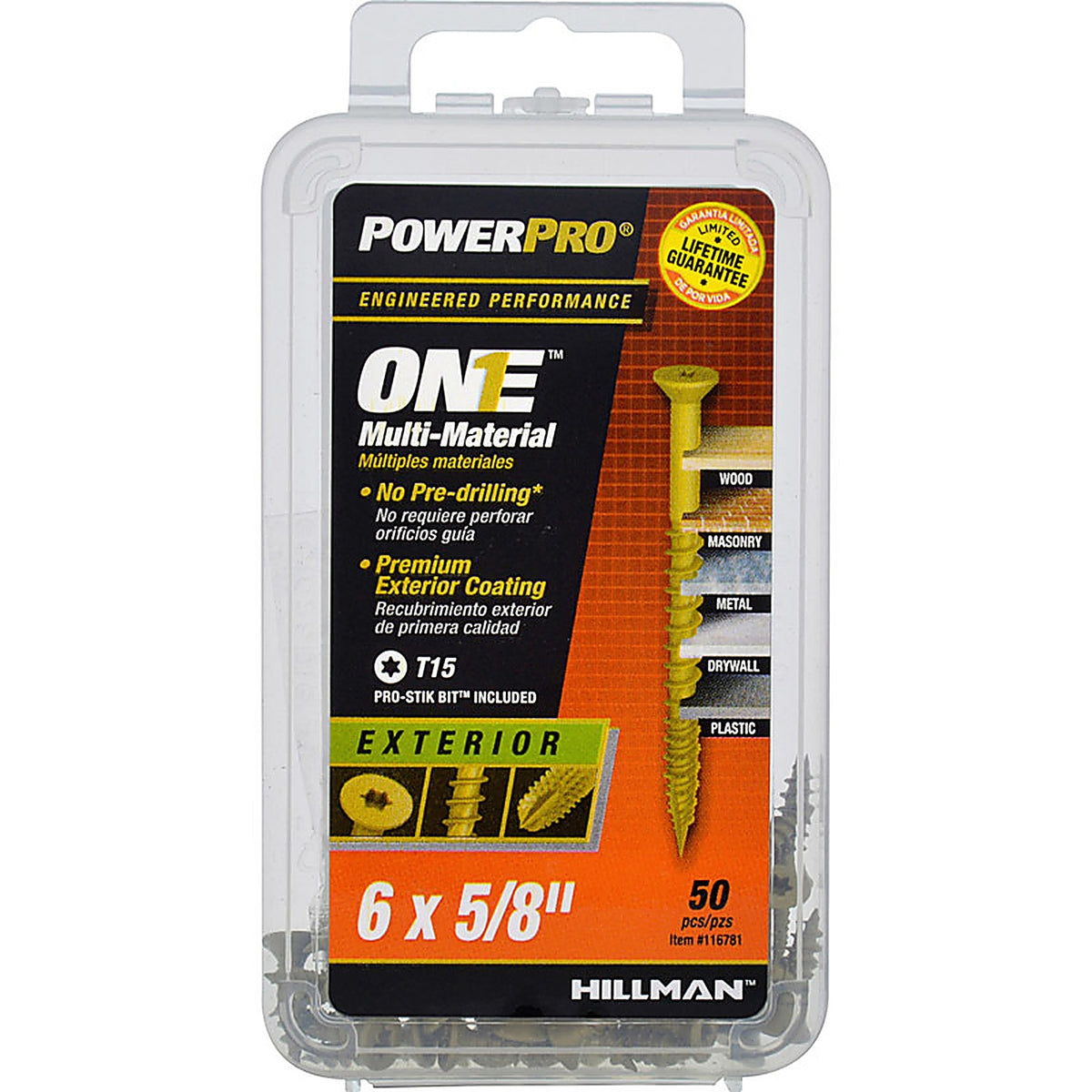 Hillman 116781 Power Pro One No. 6 x 5/8 in. L Star Flat Head Multi-Material Screw 50/Pack
