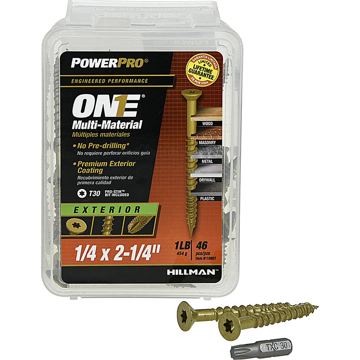 Hillman 116857 Power Pro One 1/4 in. x 2-1/4 in. L Star Flat Head Multi-Material Screw 1 lb. 46/Pack