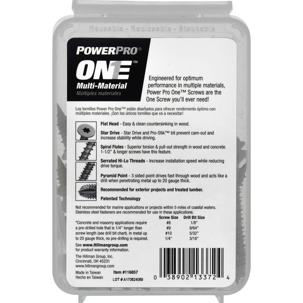 Hillman 116857 Power Pro One 1/4 in. x 2-1/4 in. L Star Flat Head Multi-Material Screw 1 lb. 46/Pack