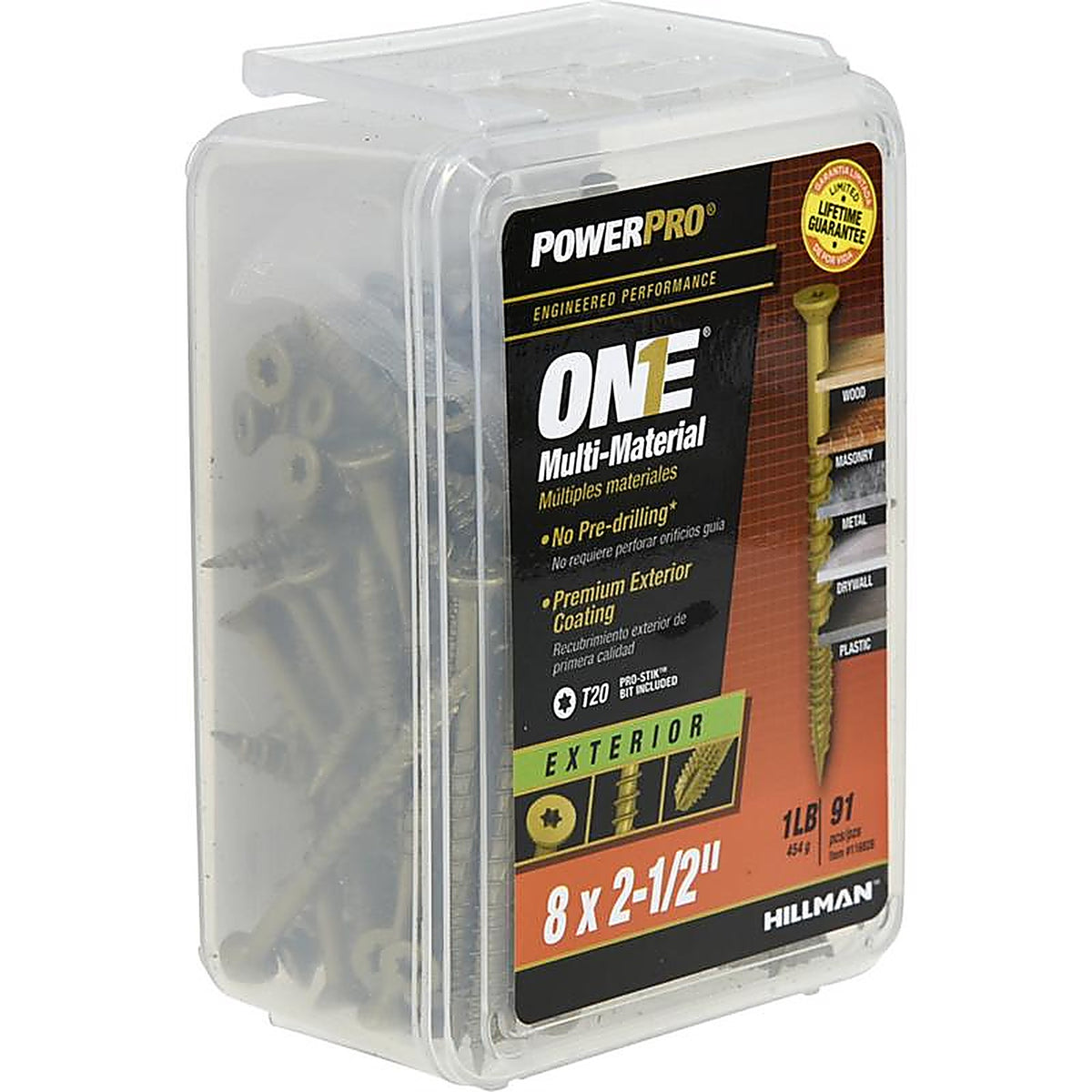 Hillman 116828 Power Pro One No. 8 x 2-1/2 in. L Star Flat Head Multi-Material Screw 1 lb. 91/Pack