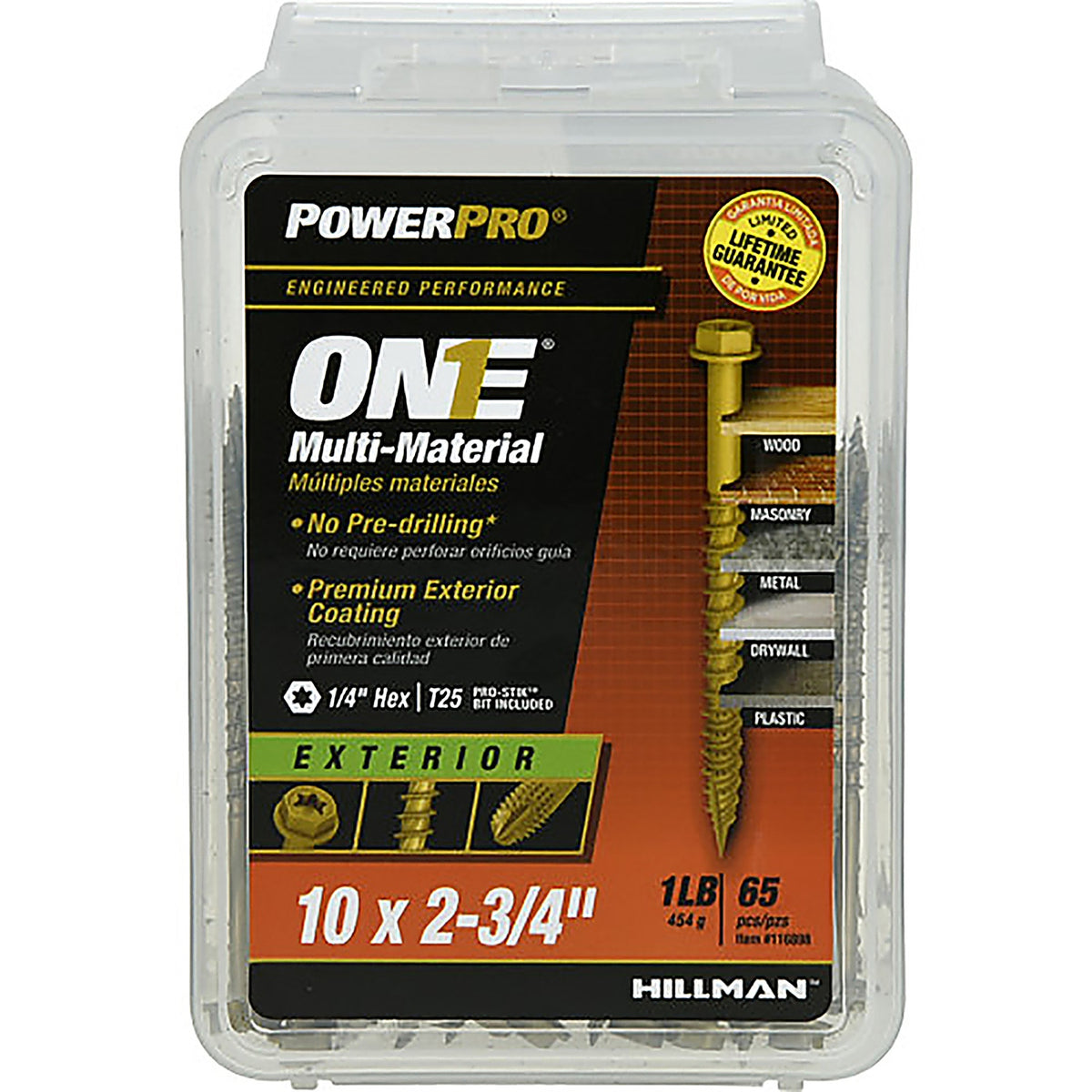 Hillman 116898 Power Pro No. 10 x 2-3/4 in. L Star Hex Washer Head Multi-Material Screw 1 lb. 65/Pack