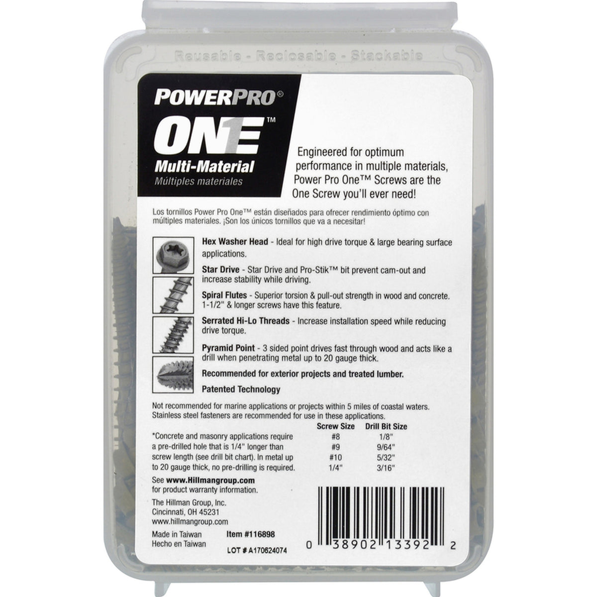 Hillman 116898 Power Pro No. 10 x 2-3/4 in. L Star Hex Washer Head Multi-Material Screw 1 lb. 65/Pack