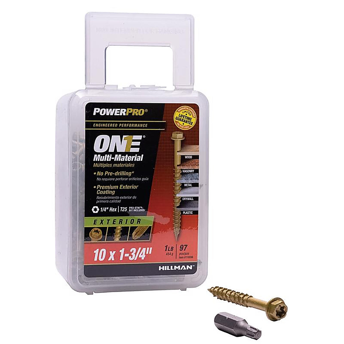 Hillman 116896 Power Pro No. 10 x 1-3/4 in. L Star Hex Washer Head Multi-Material Screw 1 lb. 97/Pack