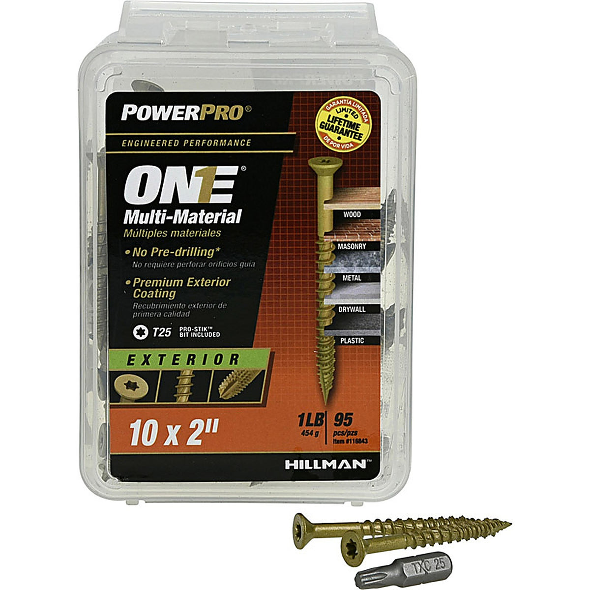 Hillman 116843 Power Pro One No. 10 x 2 in. L Star Flat Head Multi-Material Screw 1 lb. 95/Pack