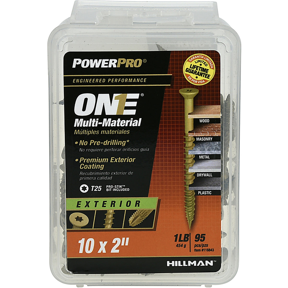 Hillman 116843 Power Pro One No. 10 x 2 in. L Star Flat Head Multi-Material Screw 1 lb. 95/Pack