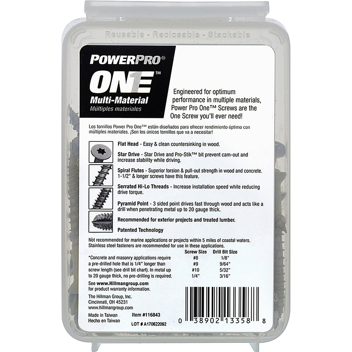 Hillman 116843 Power Pro One No. 10 x 2 in. L Star Flat Head Multi-Material Screw 1 lb. 95/Pack