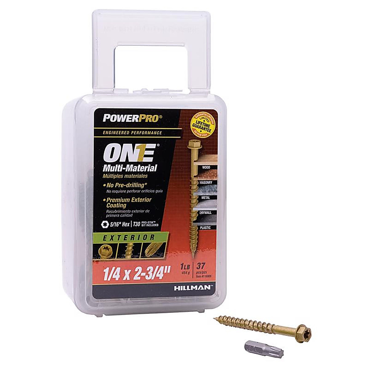 Hillman 116906 Power Pro One 1/4 in. x 2-3/4 in. L Star Hex Washer Head Multi-Material Screw 1 lb. 37/Pack