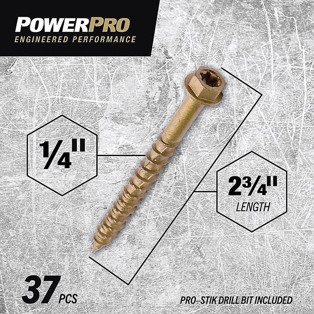 Hillman 116906 Power Pro One 1/4 in. x 2-3/4 in. L Star Hex Washer Head Multi-Material Screw 1 lb. 37/Pack