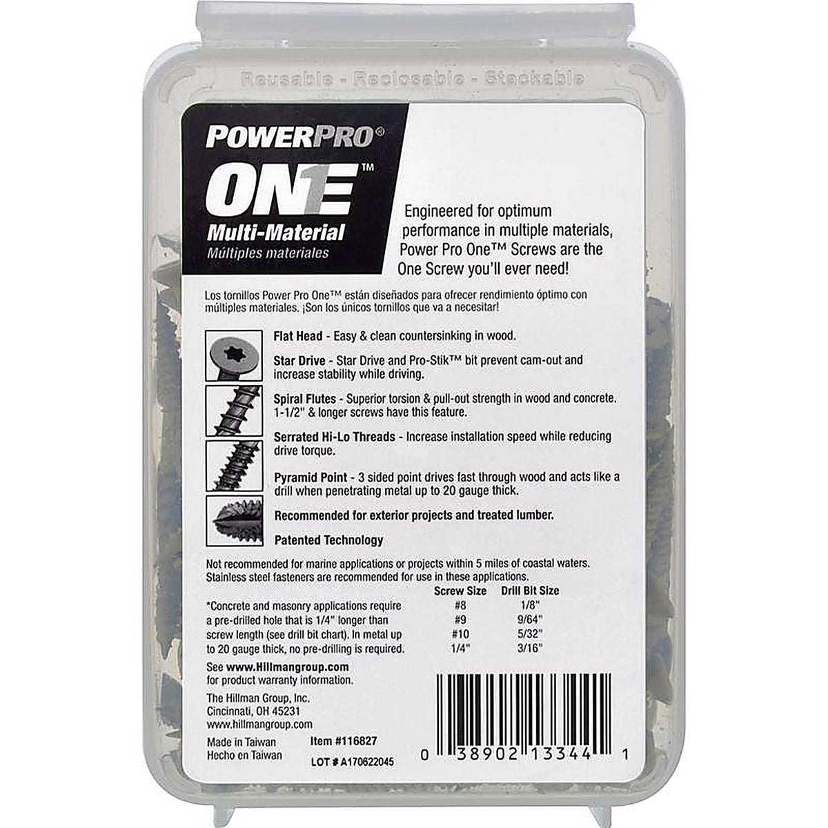 Hillman 116827 Power Pro One No. 8 x 2 in. L Star Flat Head Multi-Material Screw 1 lb. 121/Pack