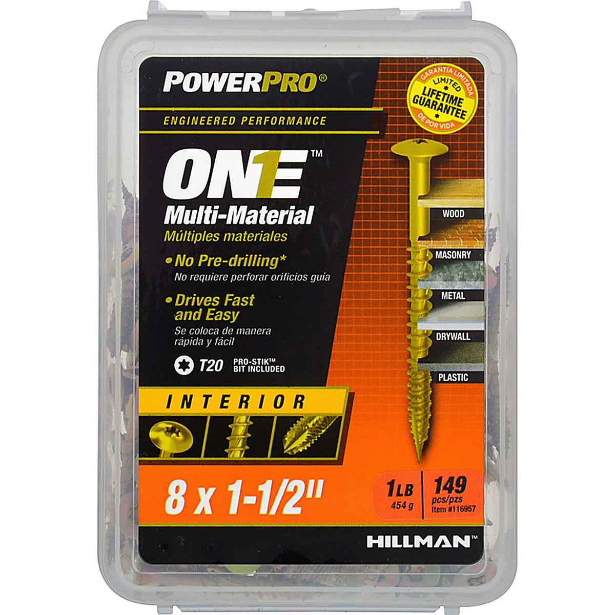 Hillman 116957 Power Pro One No. 8 x 1-1/2 in. L Star Wafer Head Multi-Material Screw 1 lb. 37/Pack