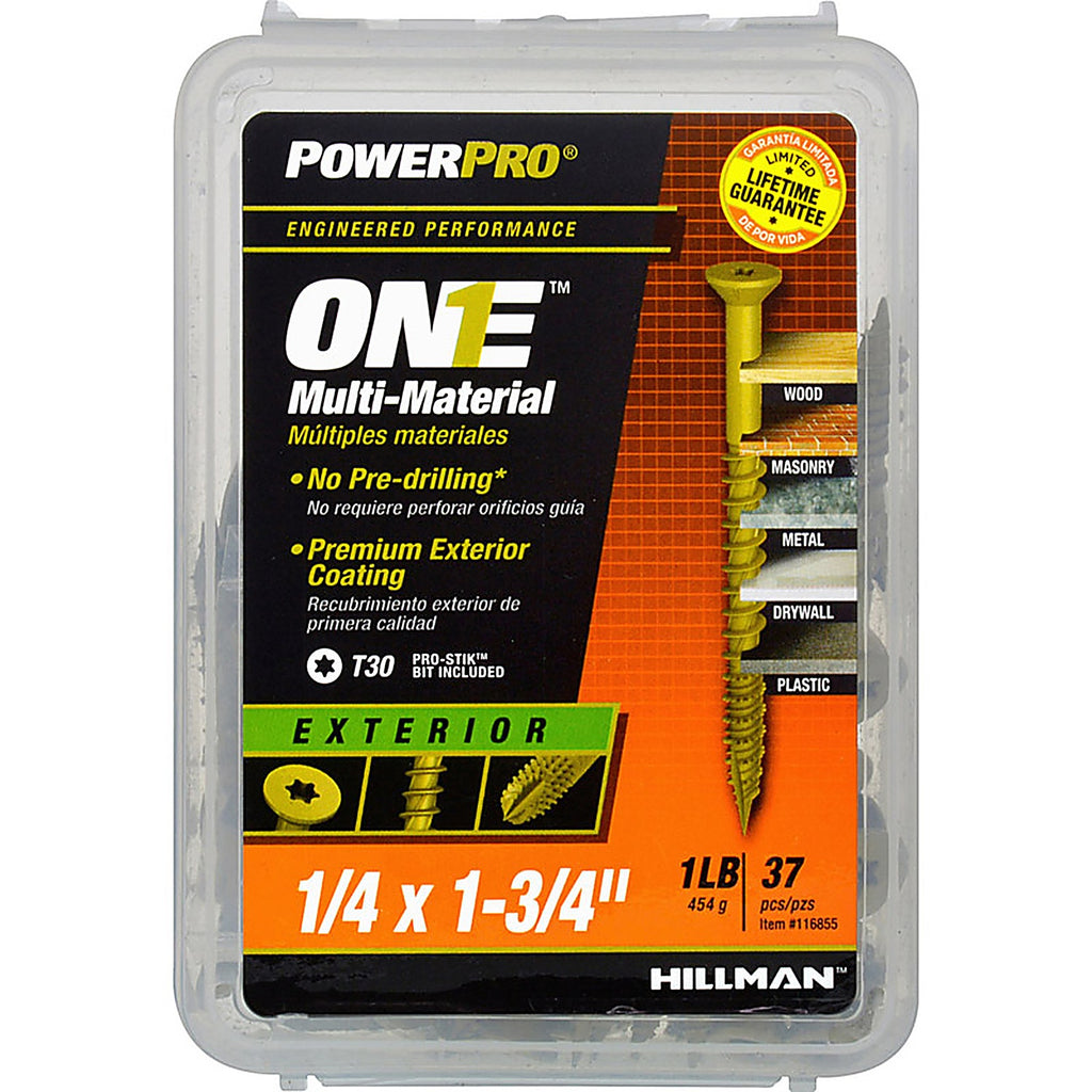 Hillman 116855 Power Pro One 1/4 in. x 1-3/4 in. L Star Flat Head Multi-Material Screw 1 lb. 37/Pack