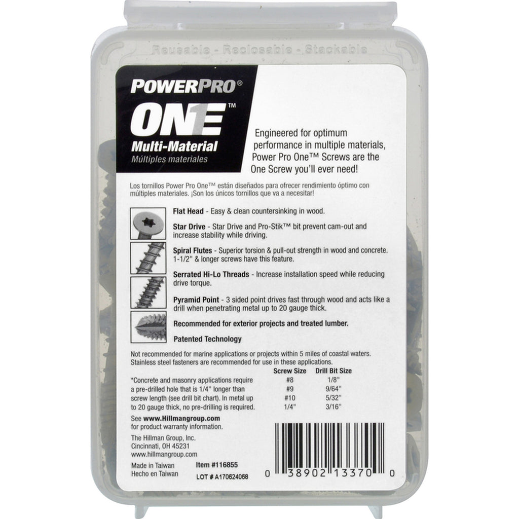 Hillman 116855 Power Pro One 1/4 in. x 1-3/4 in. L Star Flat Head Multi-Material Screw 1 lb. 37/Pack