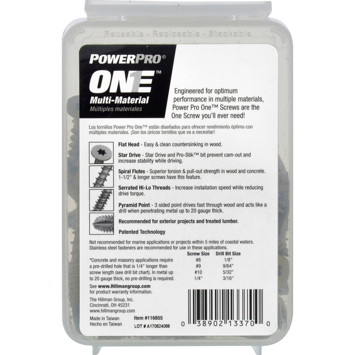 Hillman 116855 Power Pro One 1/4 in. x 1-3/4 in. L Star Flat Head Multi-Material Screw 1 lb. 37/Pack