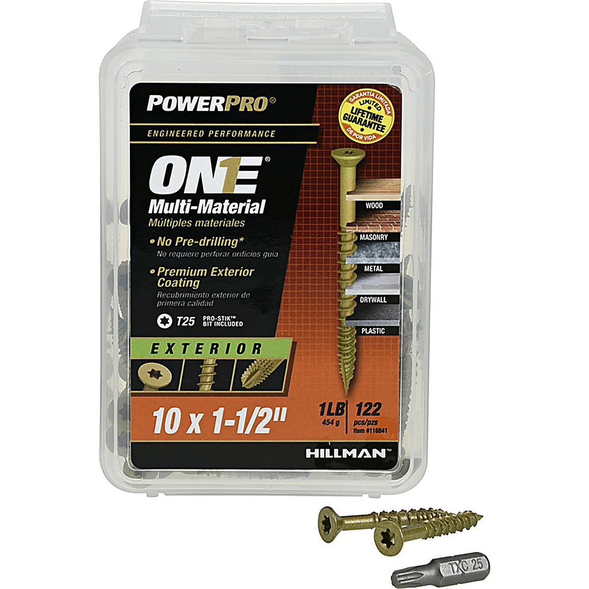 Hillman 116841 Power Pro One No. 10 x 1-1/2 in. L Star Flat Head Multi-Material Screw 1 lb. 122/Pack
