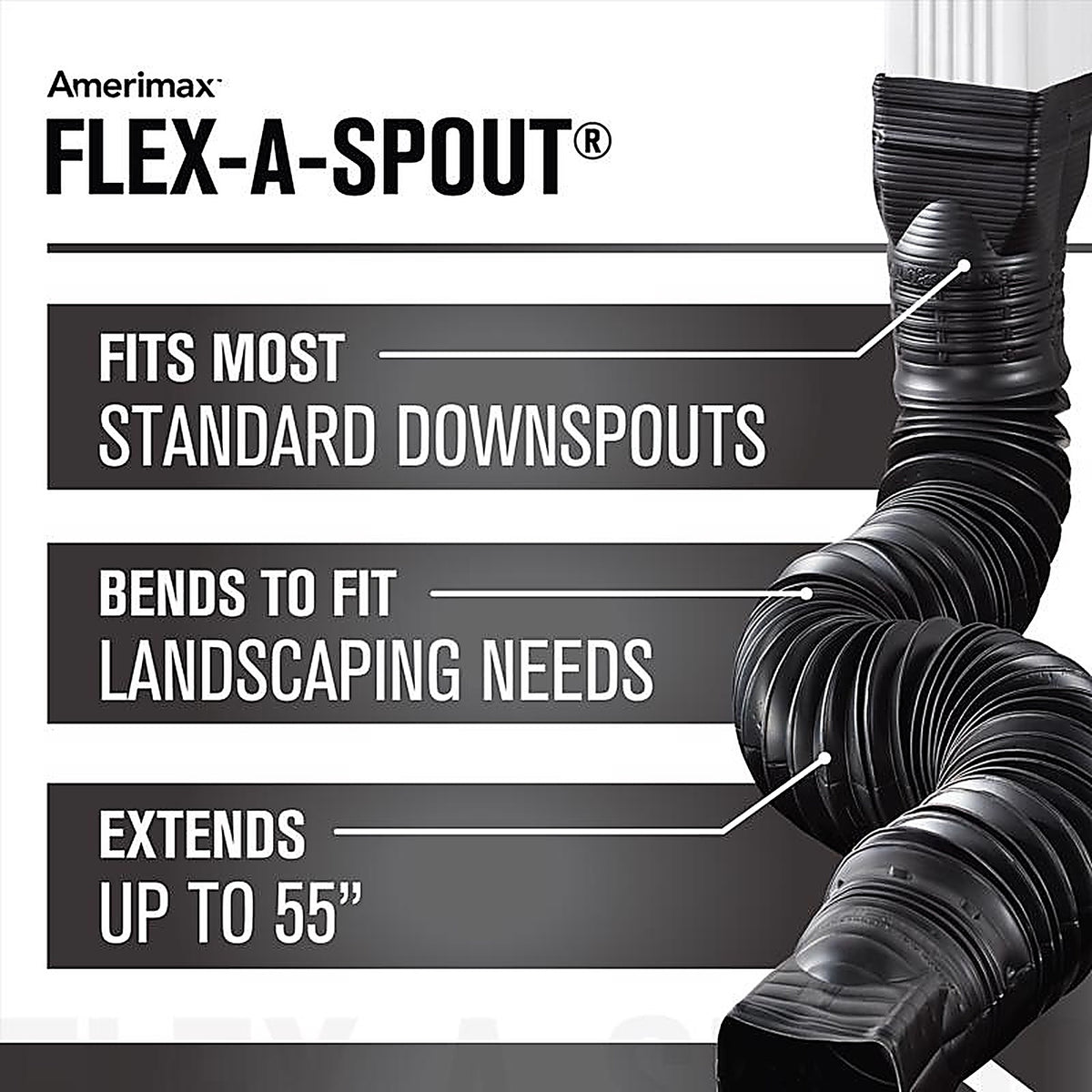 Amerimax 85015 Flex-A-Spout 4 in. H X 4 in. W X 25.5 in. L Black Vinyl K Downspout Extension